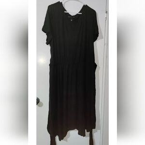 New Lane Bryant 3x 22/24 Black Long Summer Dress Short Sleeve Pockets